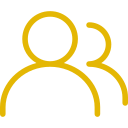 Outline of three human figures in yellow on a black background.