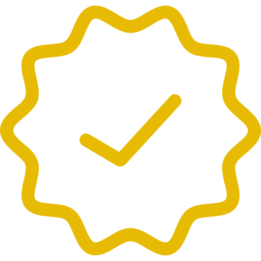 Golden badge with a checkmark in the center.