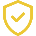 A shield icon with a check mark inside, symbolizing security or protection.