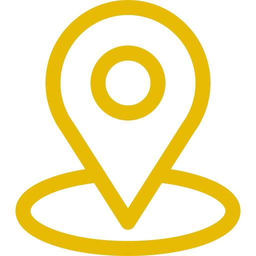 Outline of a yellow location pin on a transparent background.