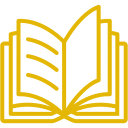 A gold outline illustration of an open book.