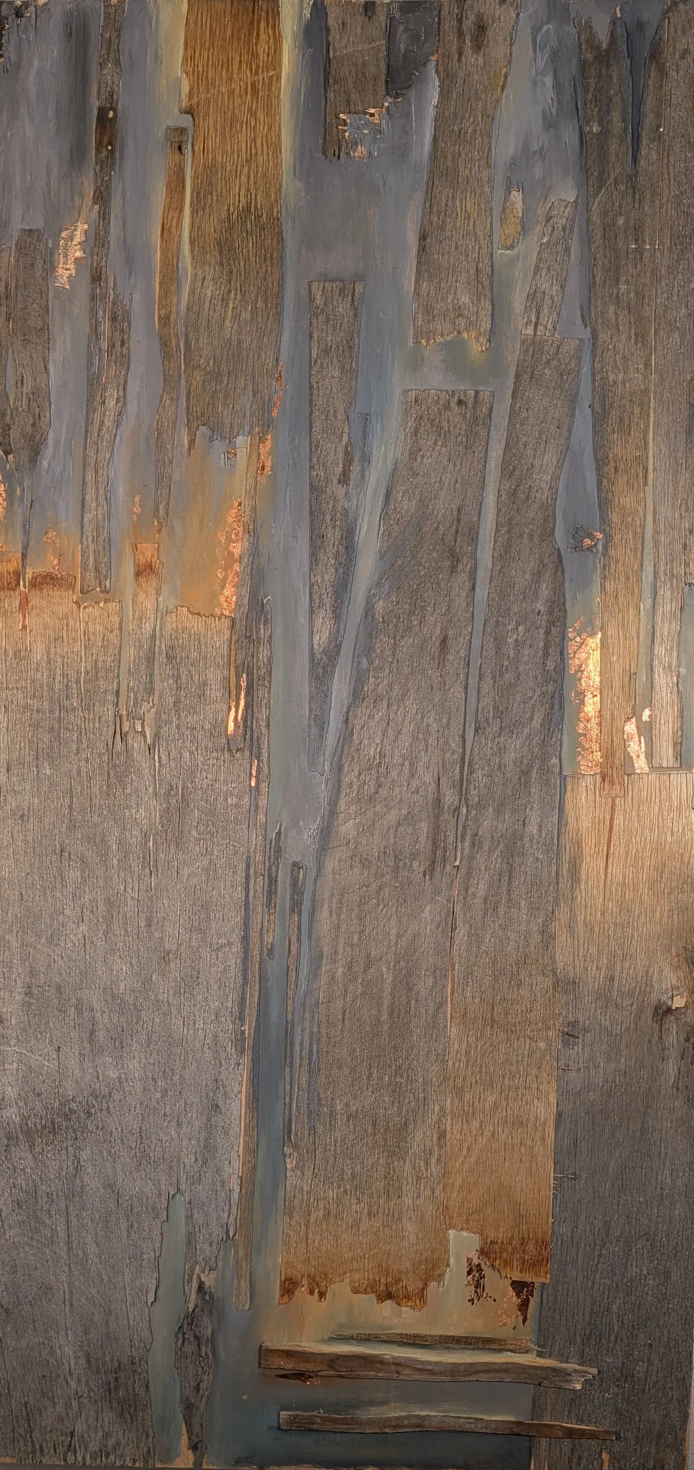 "Weathered Form"
48x24
Wood Panel, Oil Paint, Bronze Leaf on Wood