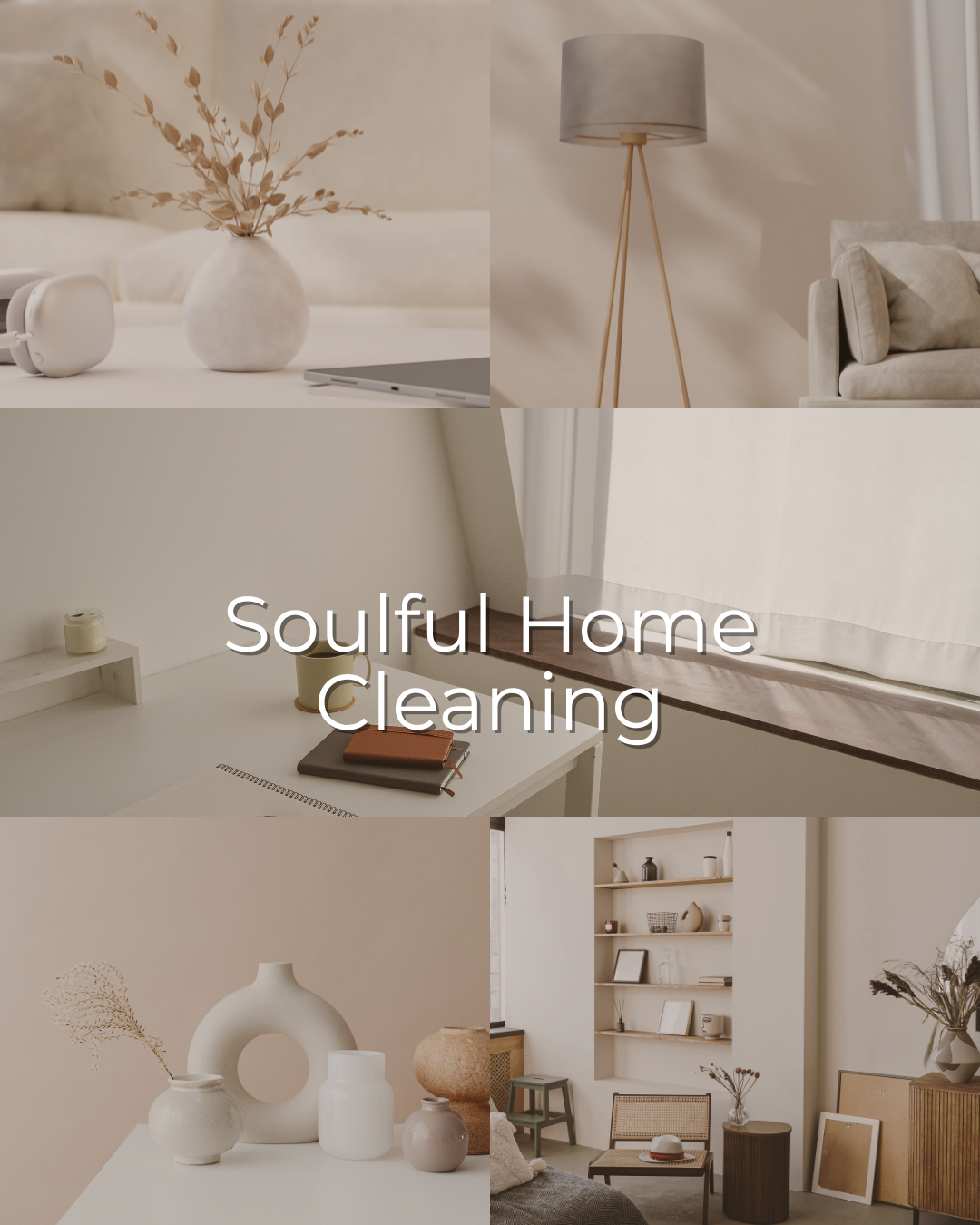 Luxury residential cleaning service with modern minimalist styling and attention to detail