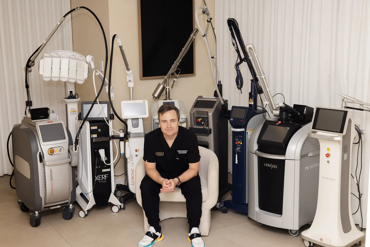 Dr Mitchell Robinson with the lasers at DERM Skin Specialists, Mount Gravatt