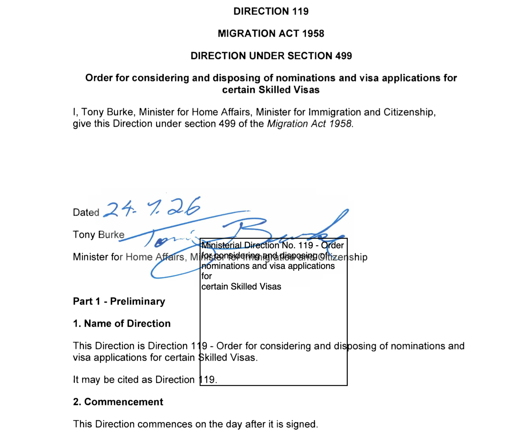 Ministerial Direction 119: New Processing Priorities for Skilled Visa Applications