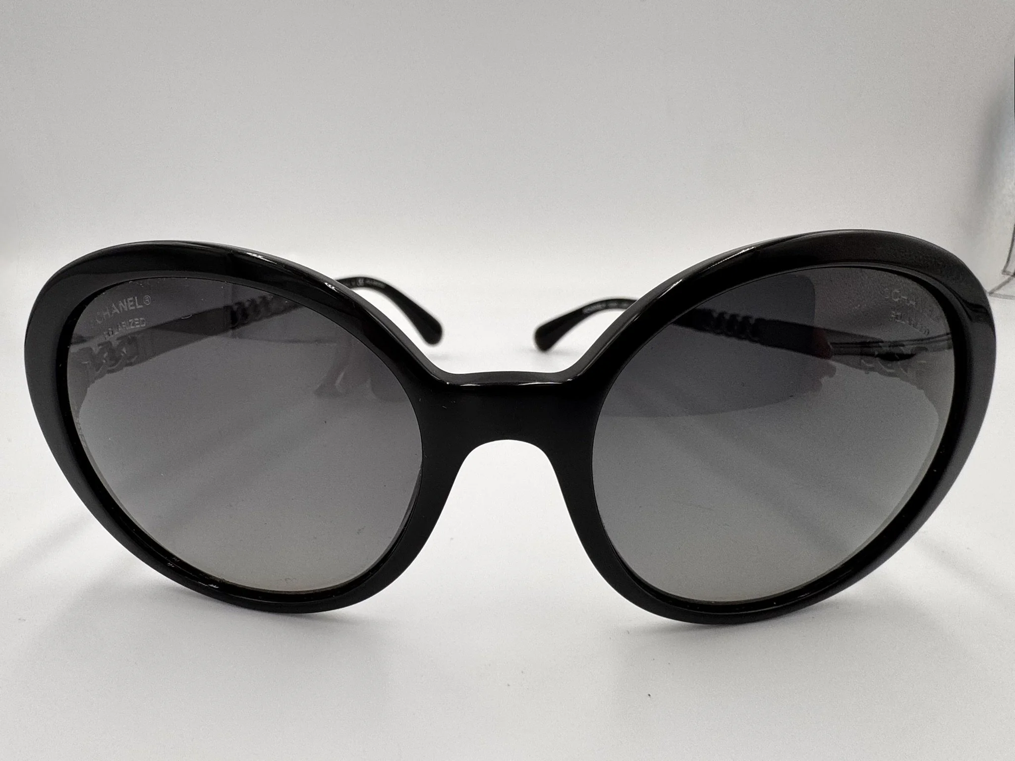 Chanel 5353 Black Polarized Sunglasses with Silver Chain Logo