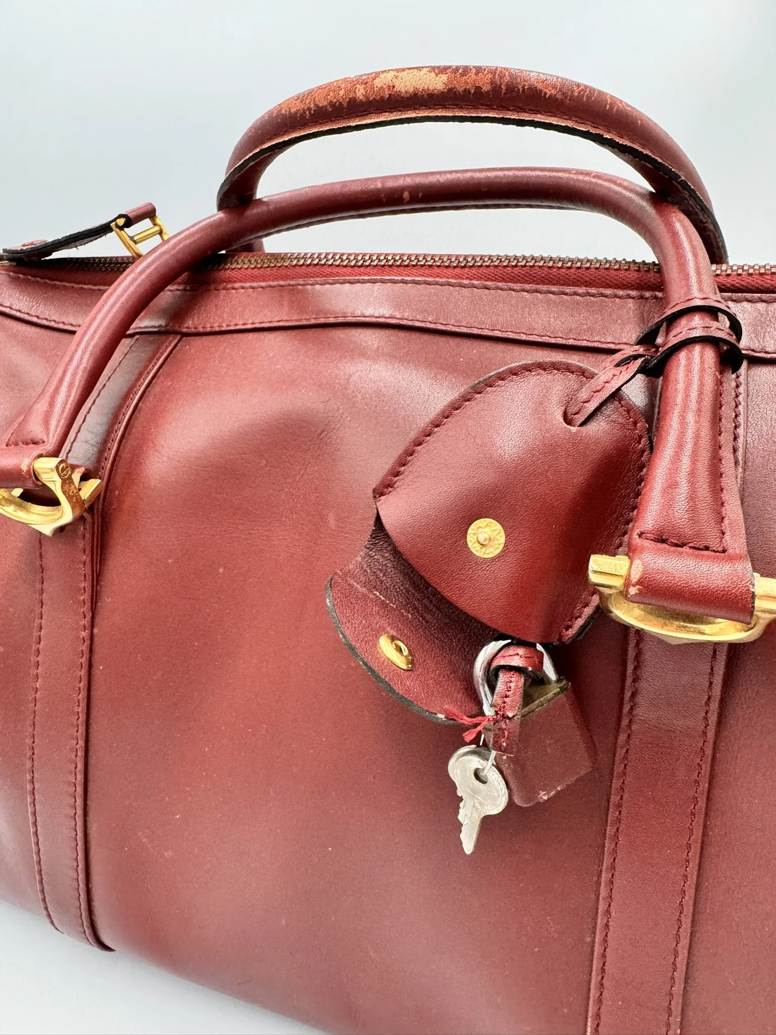 Vintage Must de Cartier Burgundy Leather Boston Satchel Bag