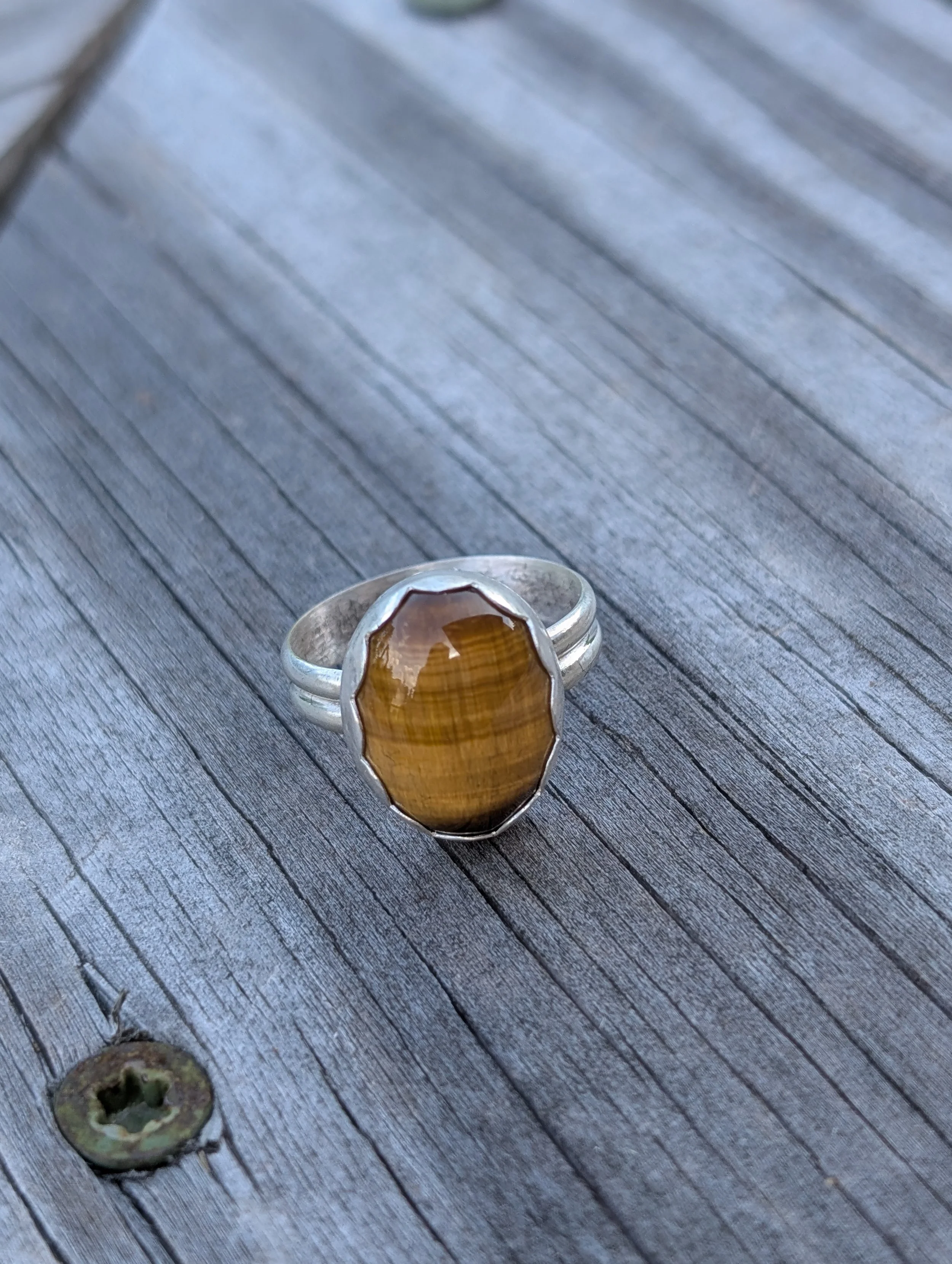 Tiger's Eye Sterling Silver Ring – Size 7.5