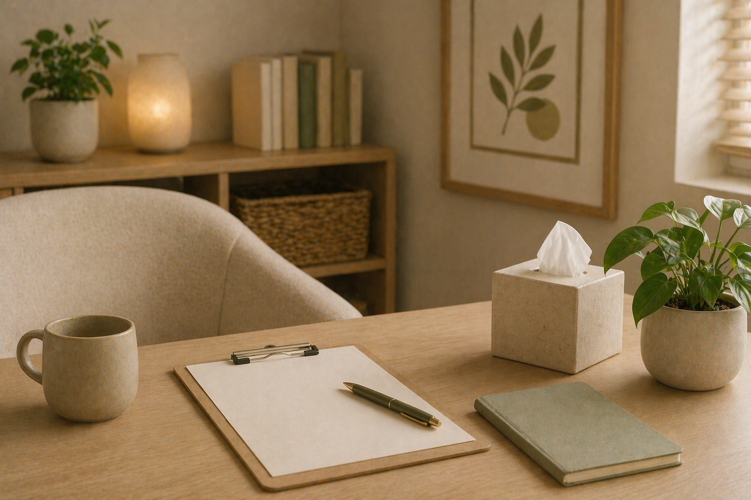 Therapy office in Orlando, Florida with soft natural light coming through a window