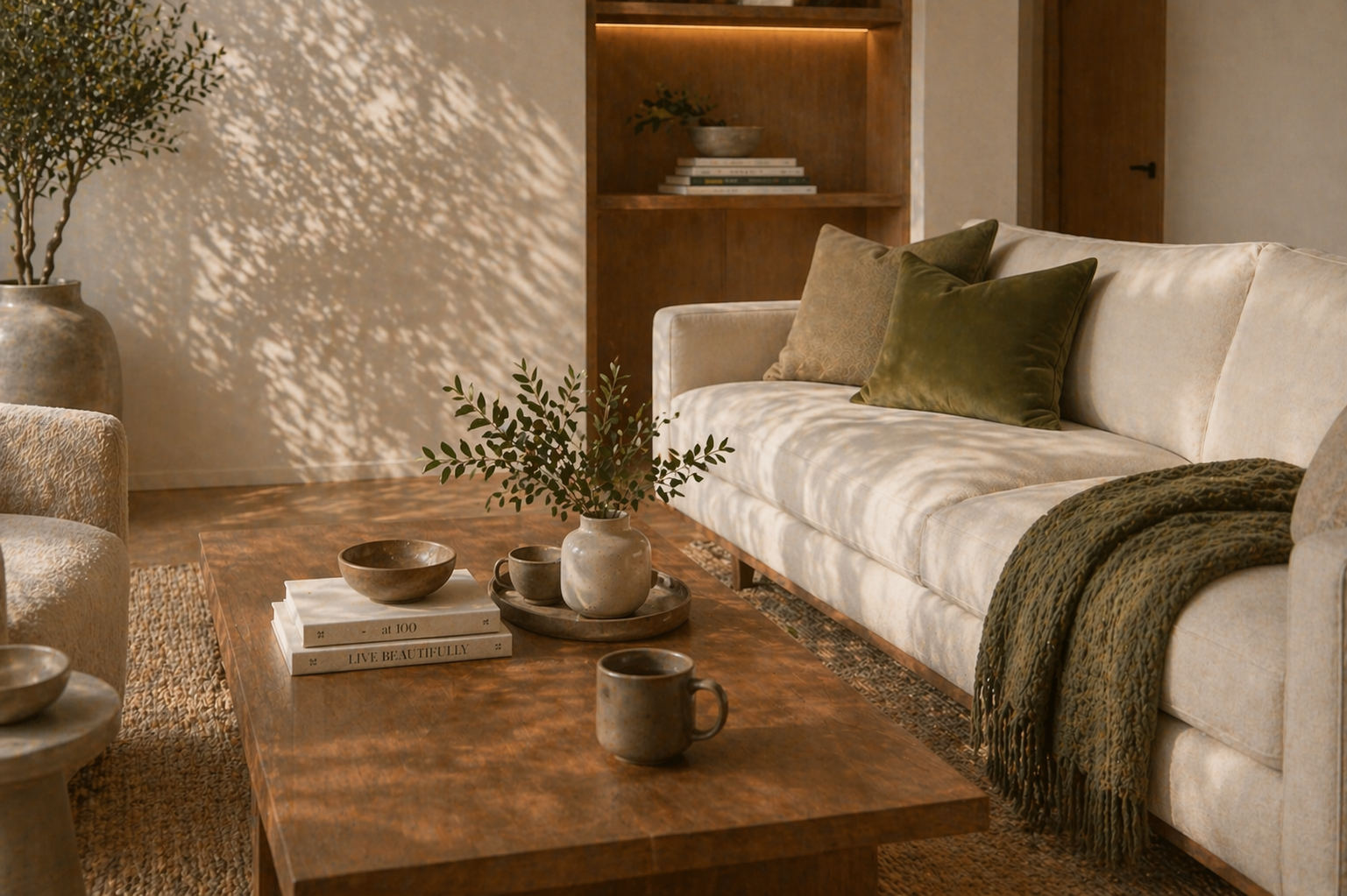 Therapy office in Orlando, FL with plants, natural textures, and a calming atmosphere