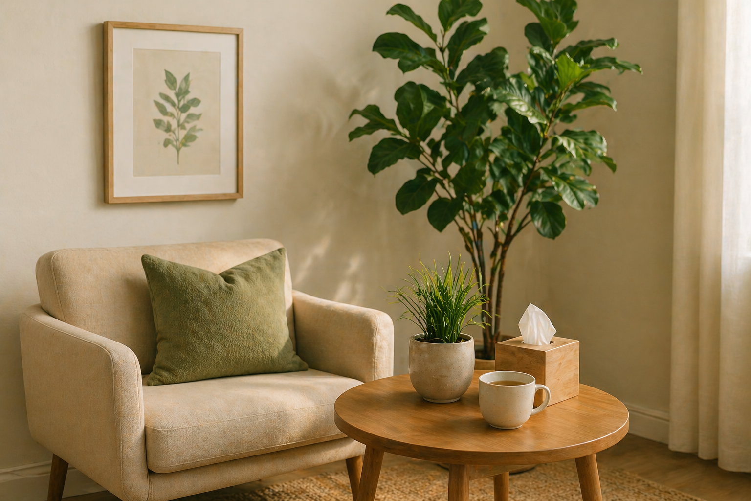 Calm therapy room in Orlando, Florida for anxiety and stress support