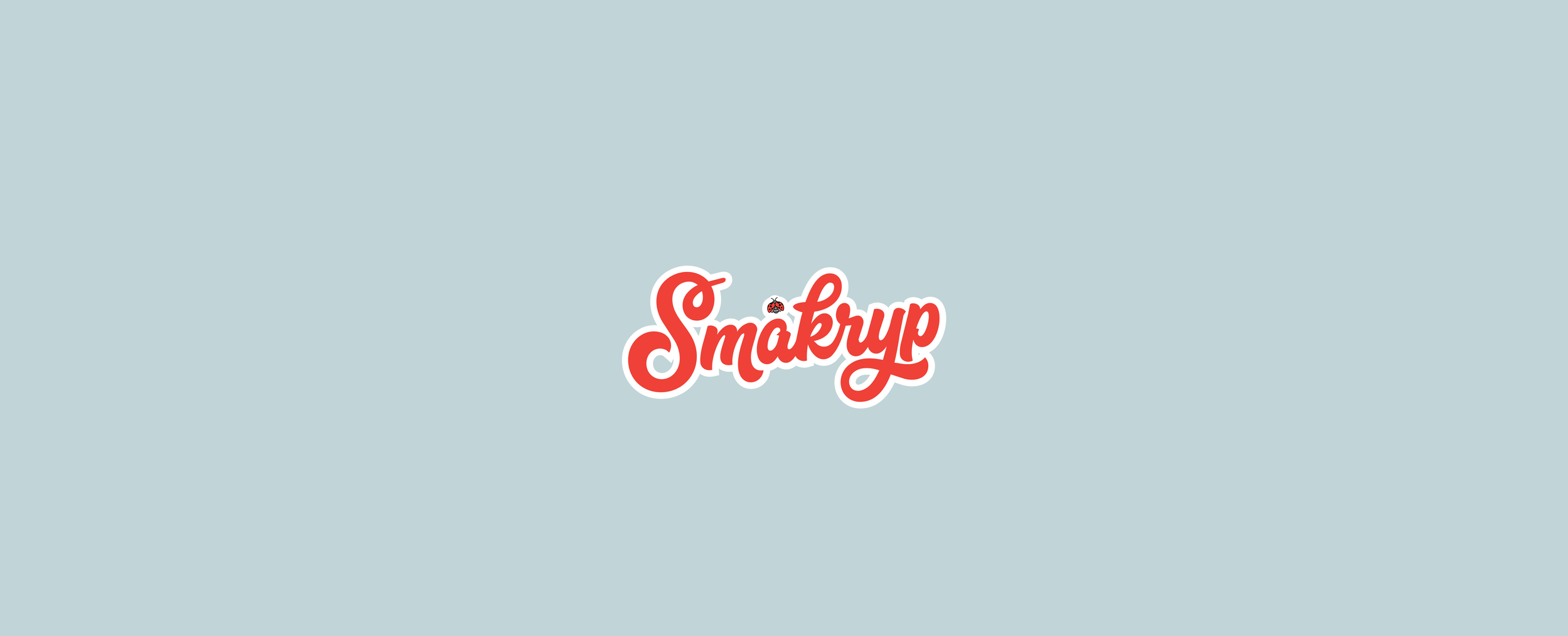 Light blue background with red and white stylized text 'Smäkryp' and a ladybug above the 'ä'