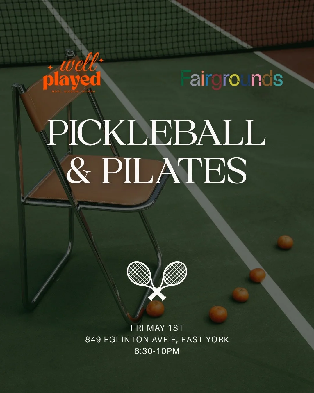 💌YOU&rsquo;RE INVITED to Pickleball Pilates! 💌🏓🎉🥳🤸 It was so much fun last time so OF COURSE we had to do it again 💕💝

📍Friday May 1st at Fairgrounds Leaside 6:30pm - 10pm

Tickets are $55 and include:

🤸🏻&zwj;♀️ 45 mins Pilates 
🏓 Learn 