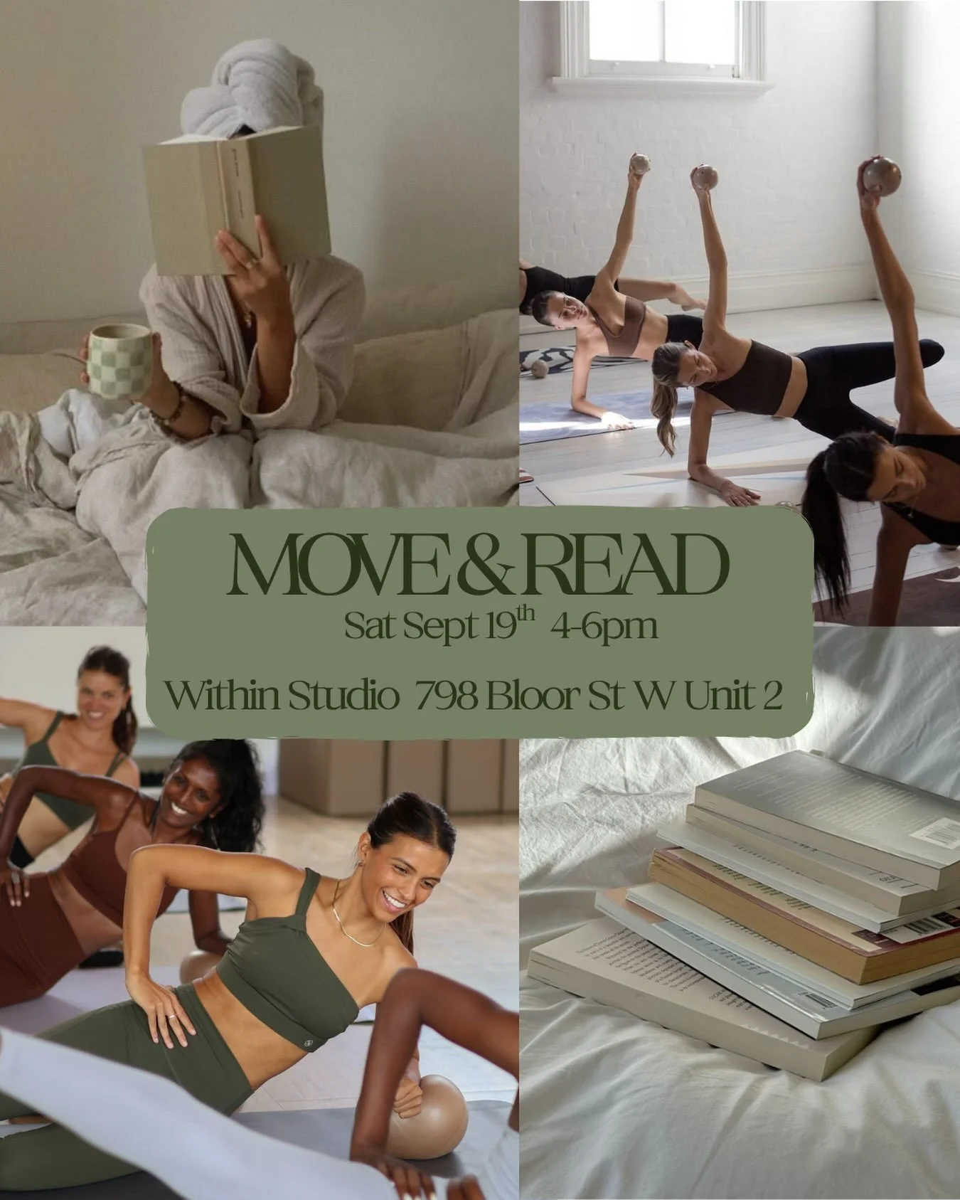 A new chapter for the Toronto Pilates &amp; Social Club 💌

We&rsquo;re bringing the girls together for our first-ever book club &mdash; a space to read, chat, share opinions, meet new people, and obviously enjoy a little something to snack and sip o