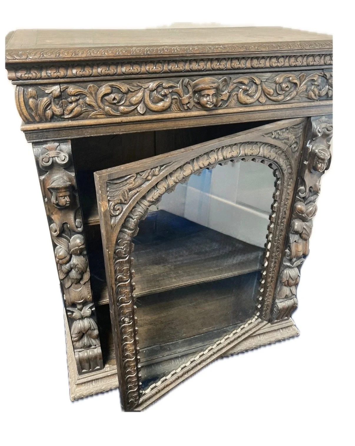 One of a Kind Solid Oak Handcarved Antique: Spectacular French Renaissance Revival Display Cabinet