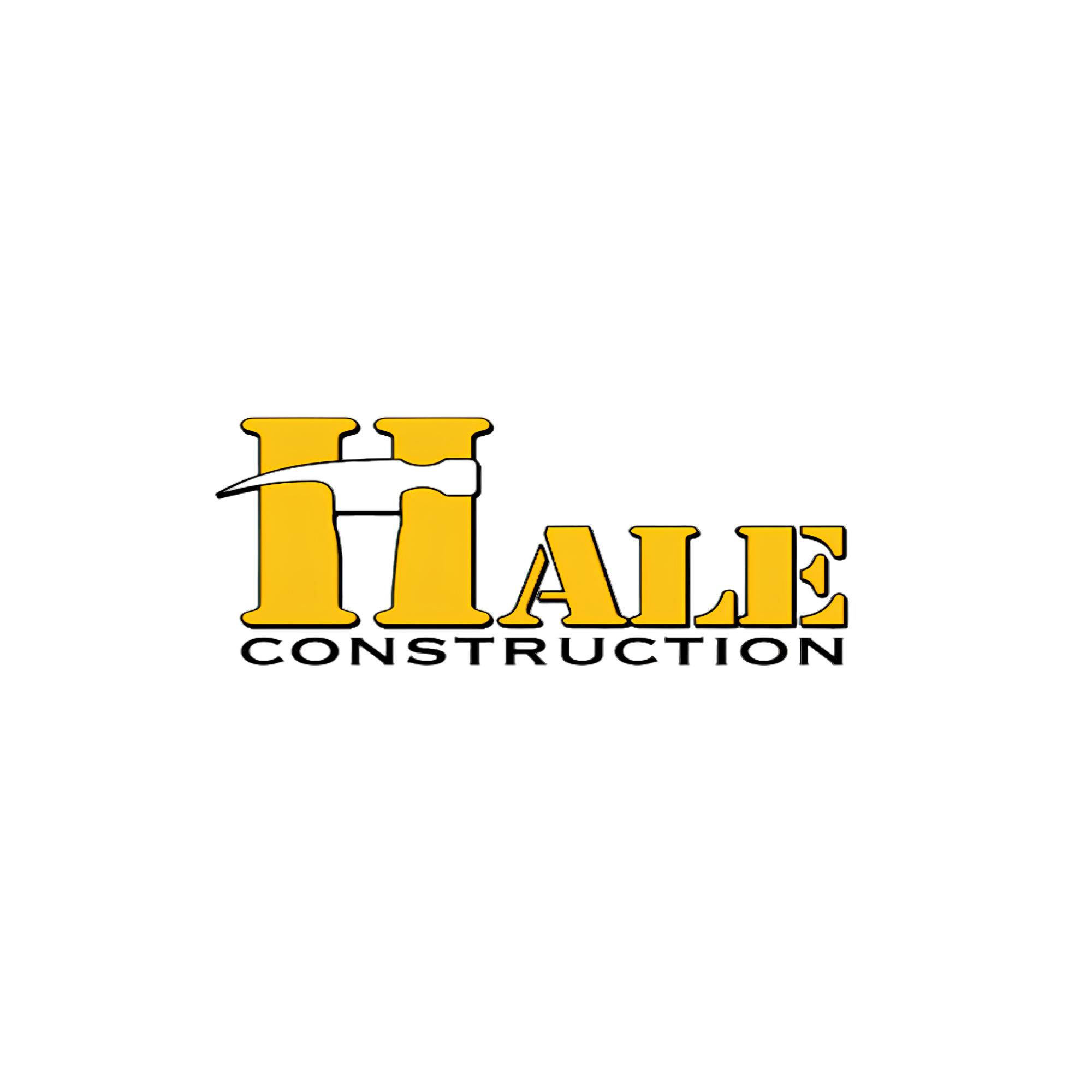 The logo of a construction company with the words "Hale Construction" in bold yellow lettering, a black and yellow hard hat, and a black background.