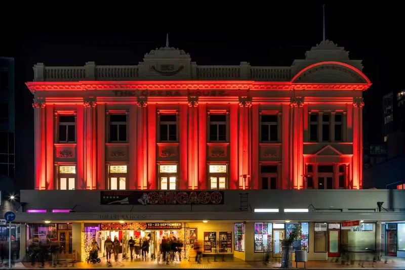 The Opera House in Wellington CBD illuminated at night, a historic venue for theatre, comedy and live performances.