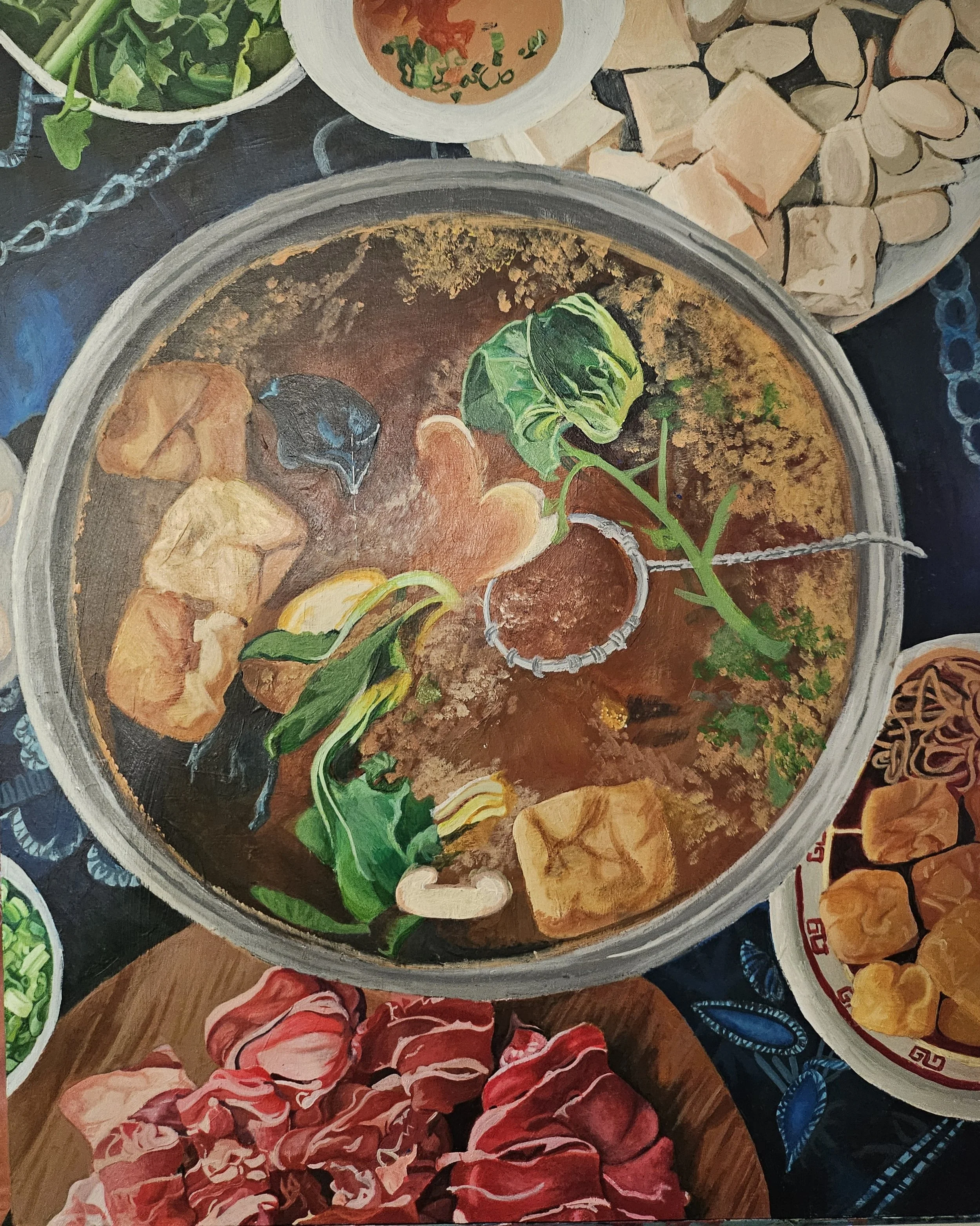 "Eat, Eat, Eat", Acrylic on Wood Panel, 16"x20",  2025