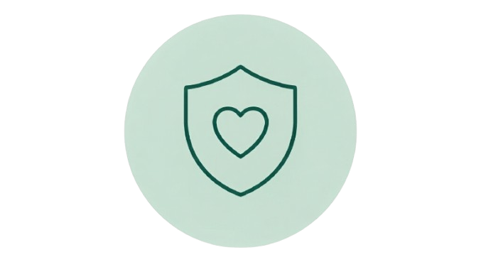 A graphic icon of a shield with a heart in the center, symbolizing protection or healthcare.