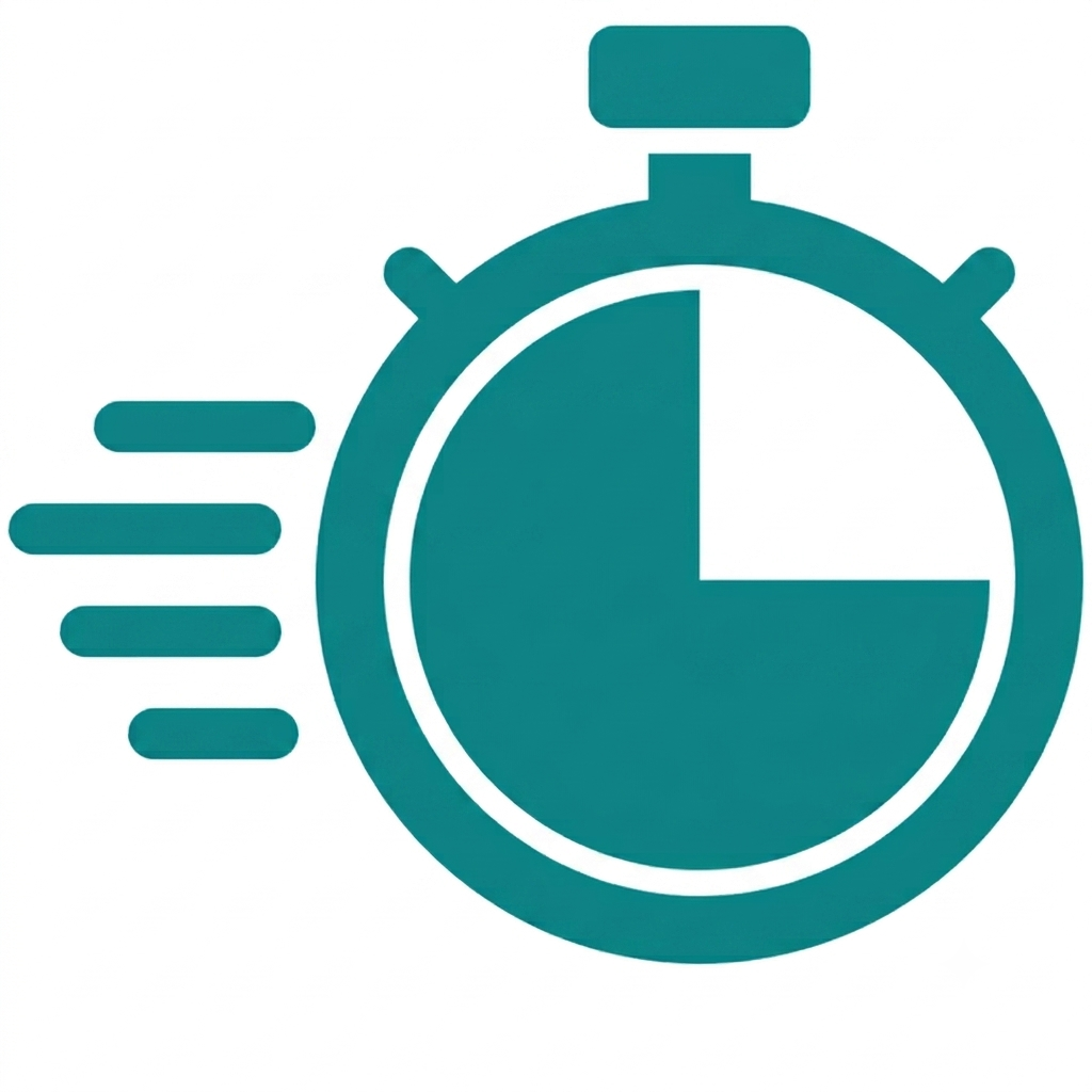 An illustration of a stopwatch with motion lines indicating speed or urgency.