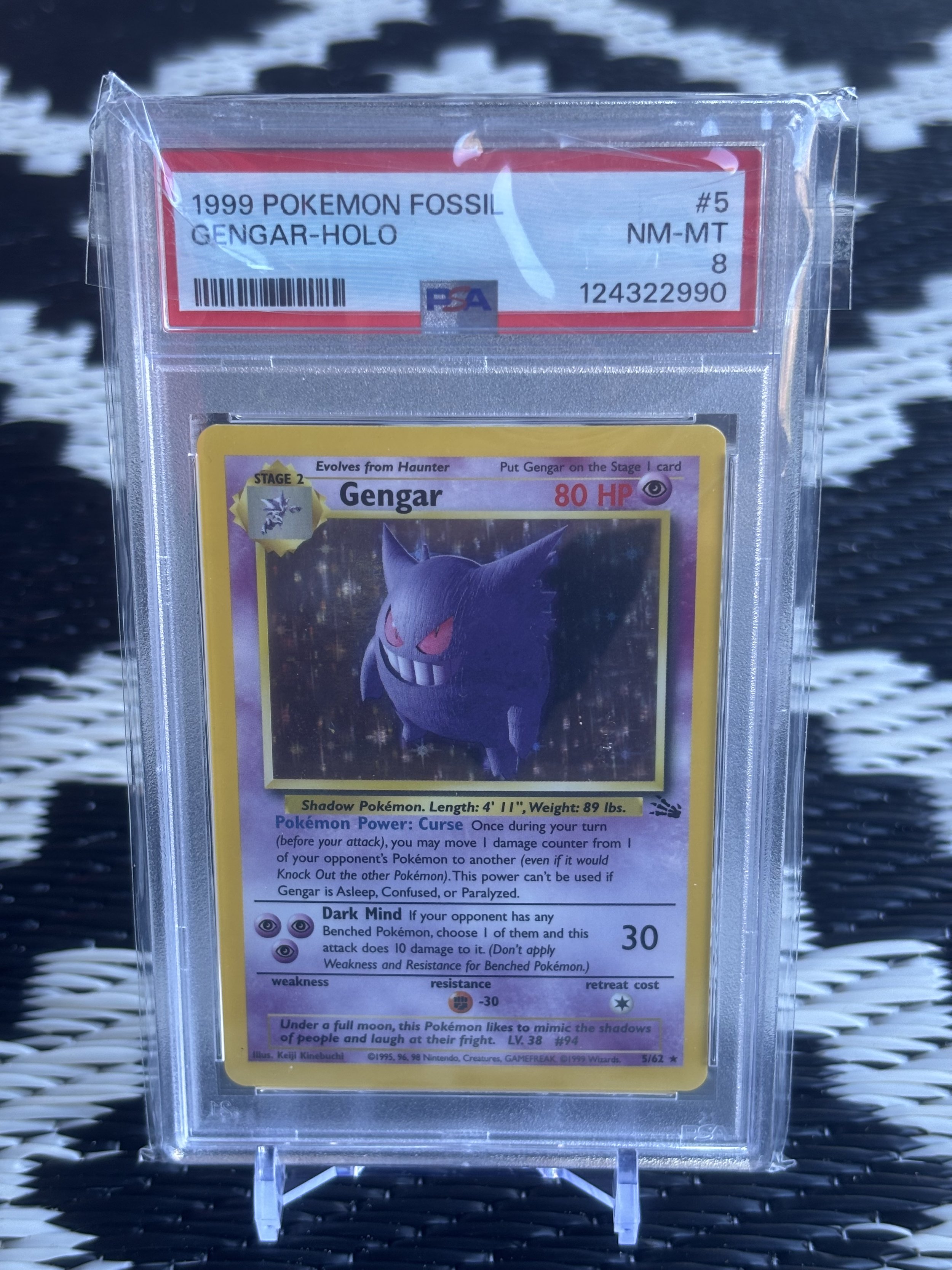 Gengar #5 FOSSIL GRADED PSA 8 Holo Rare