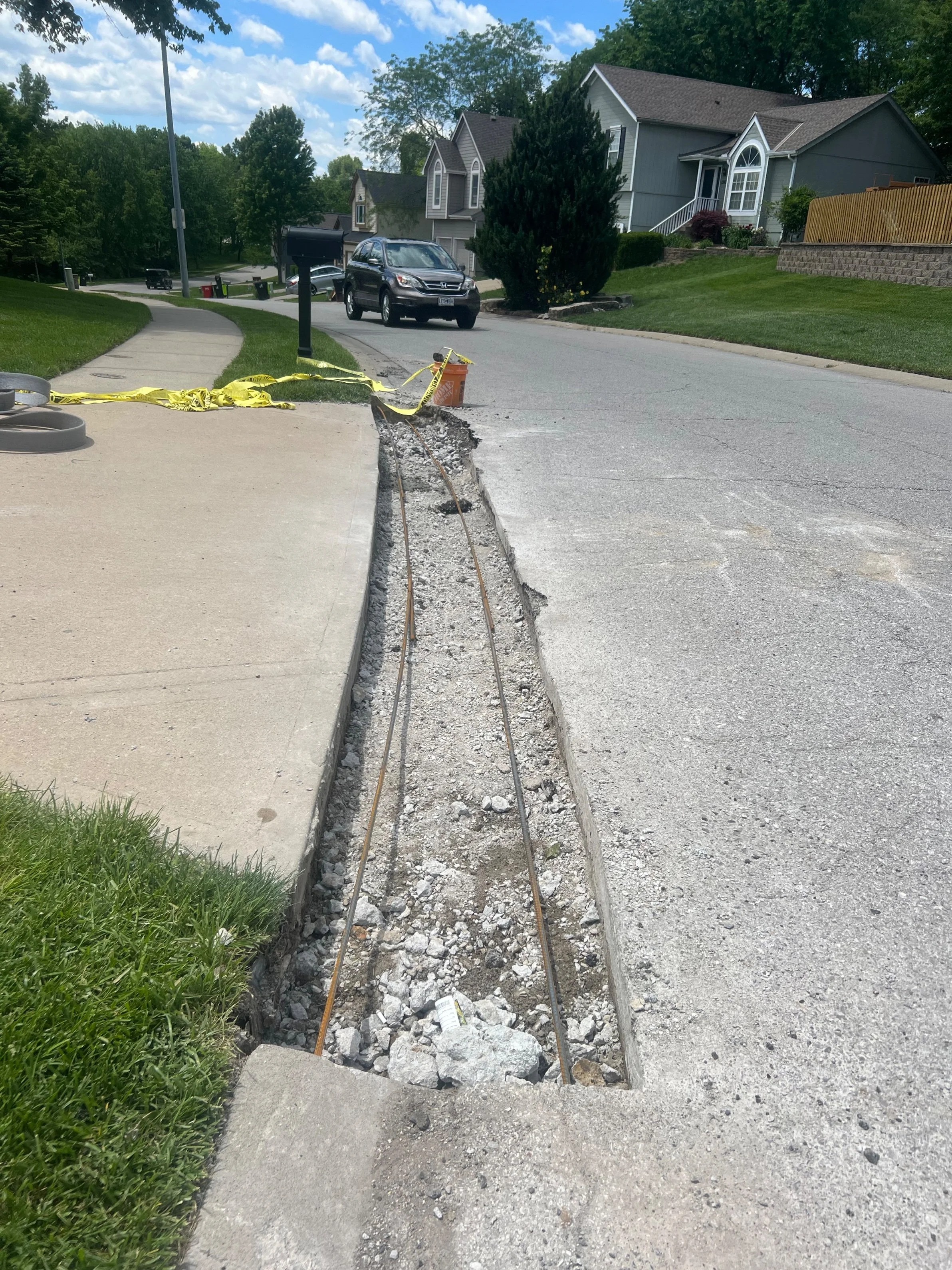 Prep — rebar trench at the curb