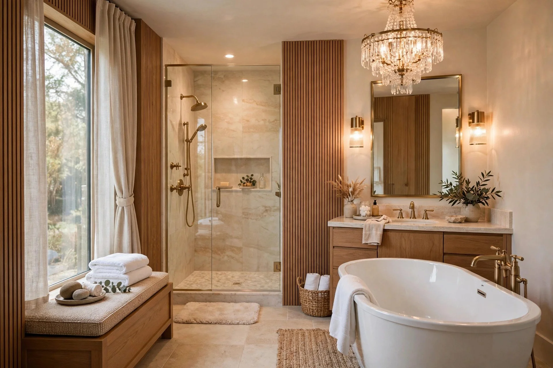 Design idea: spa bathroom with wood accents
