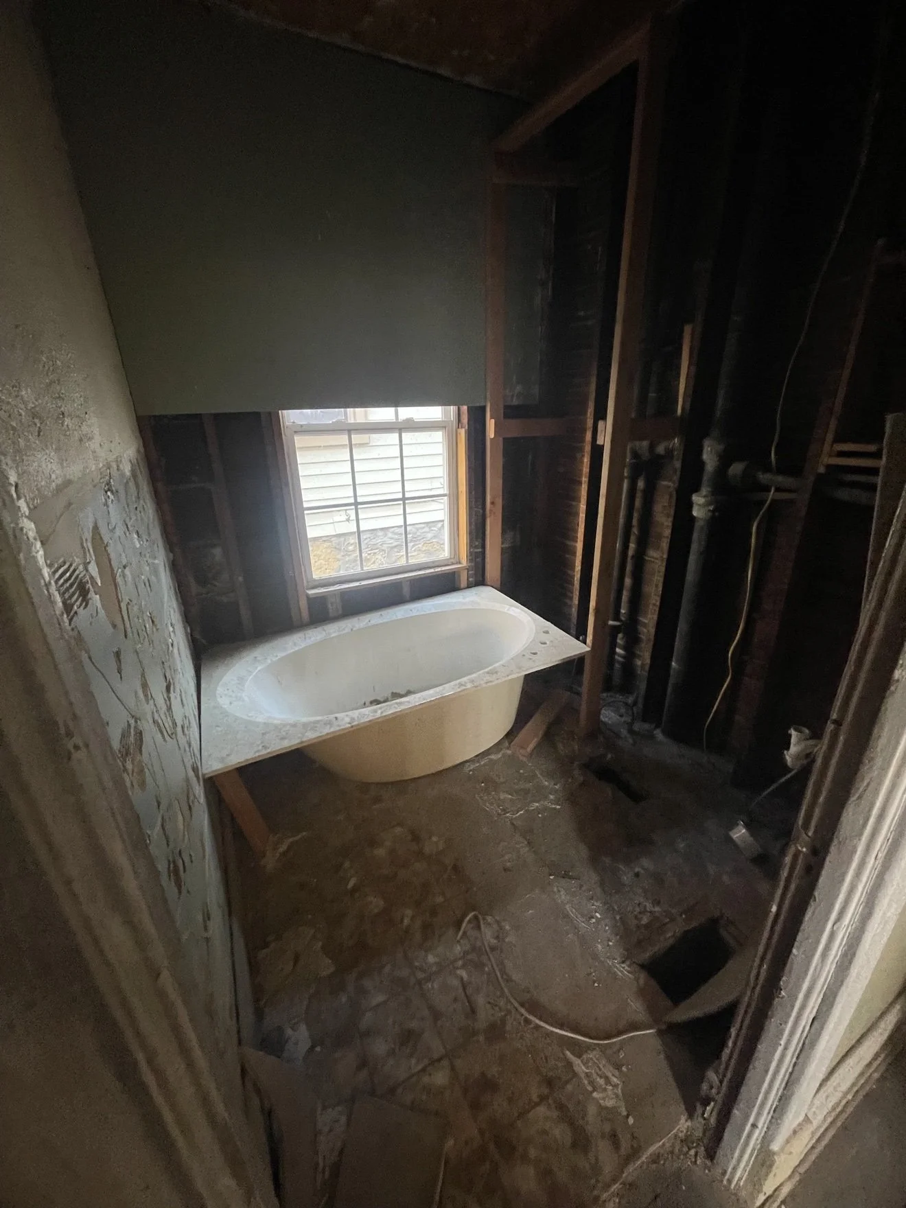 In progress — bathroom gutted
