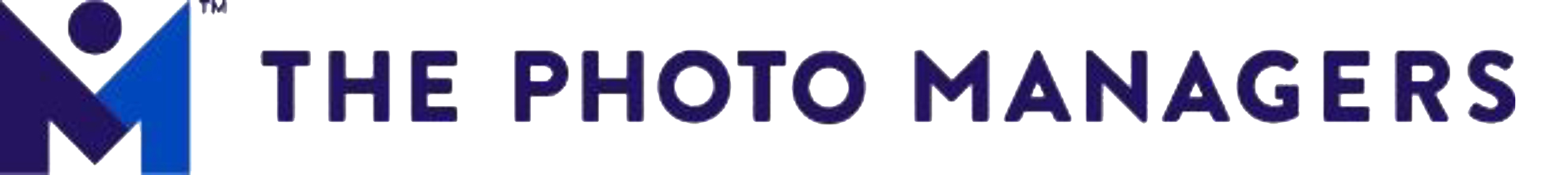 Logo of THE PHOTO MANAGERS with a blue and purple abstract icon and purple text.