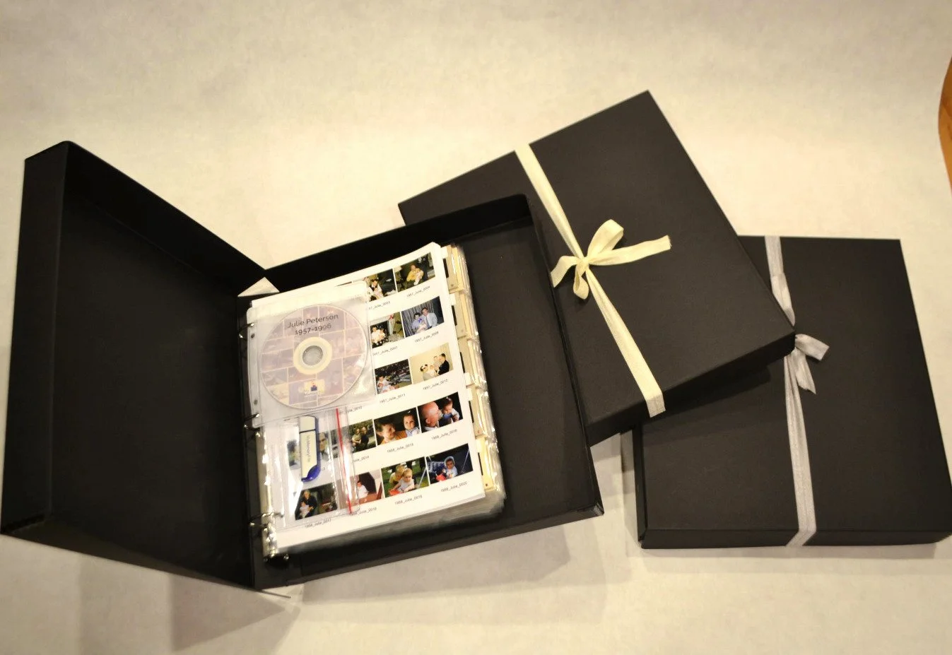 After: Sorted all slides by date and labeled slides with name and year taken. Scanned all slides, transferred to acid-free slide sheets.  Provided print reference of all slides and copies of all scans on a DVD and USB flash drive.  Also transferred a