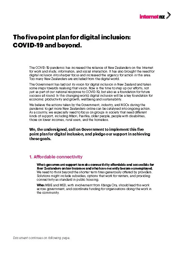 The Five point plan for digital inclusion COVID-19 and beyond