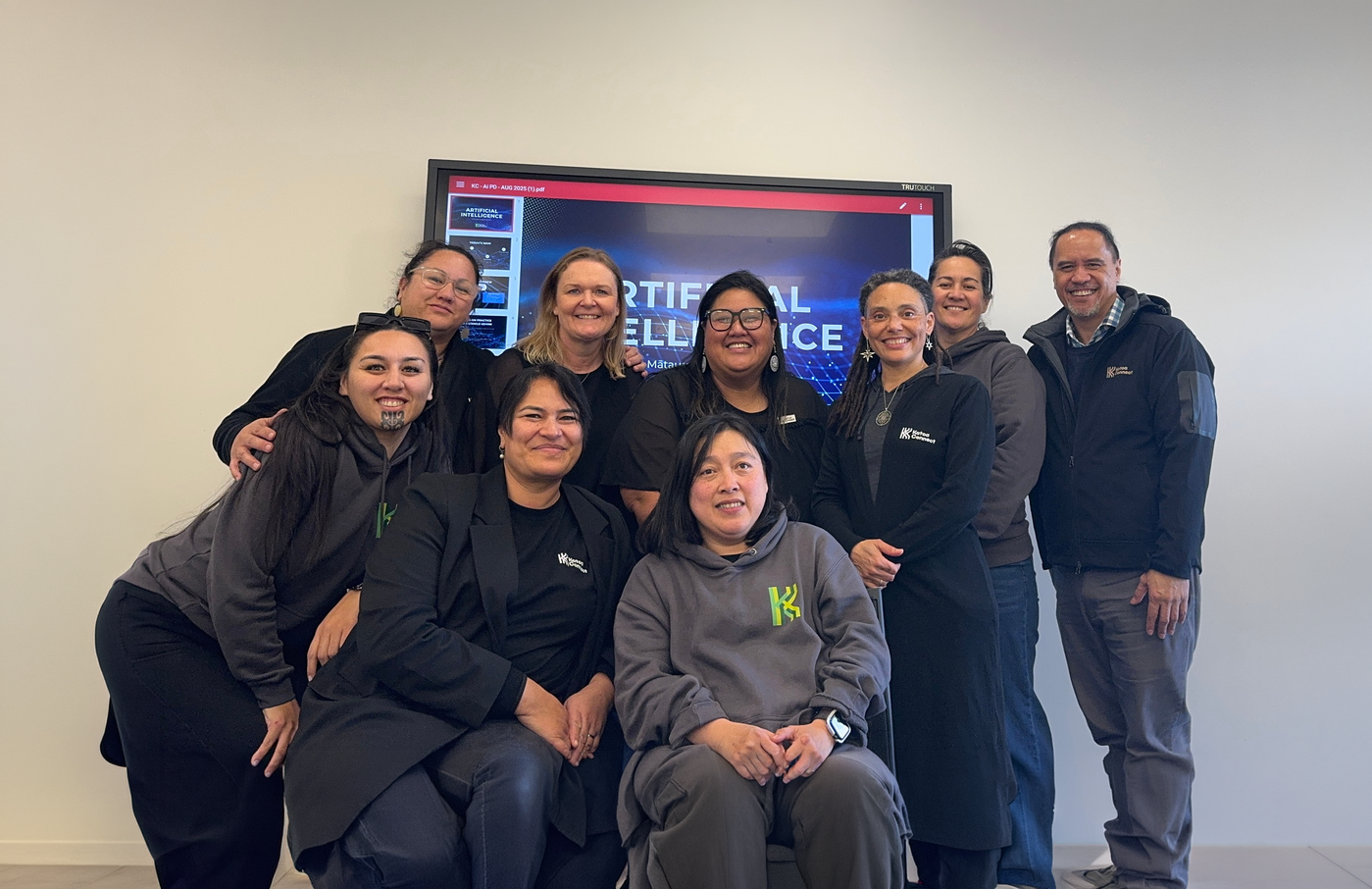 Katoa Connect Trust team at a digital inclusion and AI workshop in Aotearoa New Zealand, promoting digital skills and community learning.