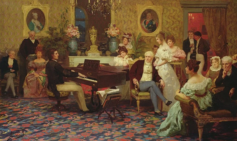 'Chopin Playing the Piano in Prince Radziwill's Salon' by Henryk Siemiradzki, 1887