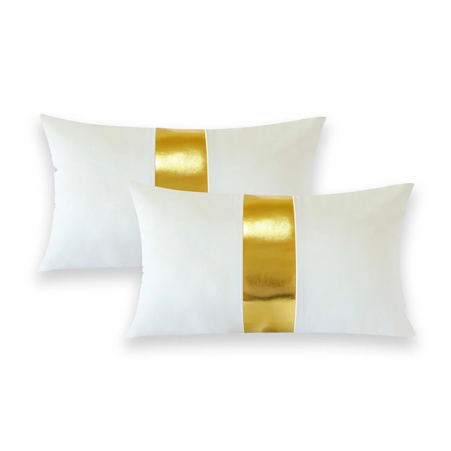 White & Gold Velvet Lumbar Pillow Cover
