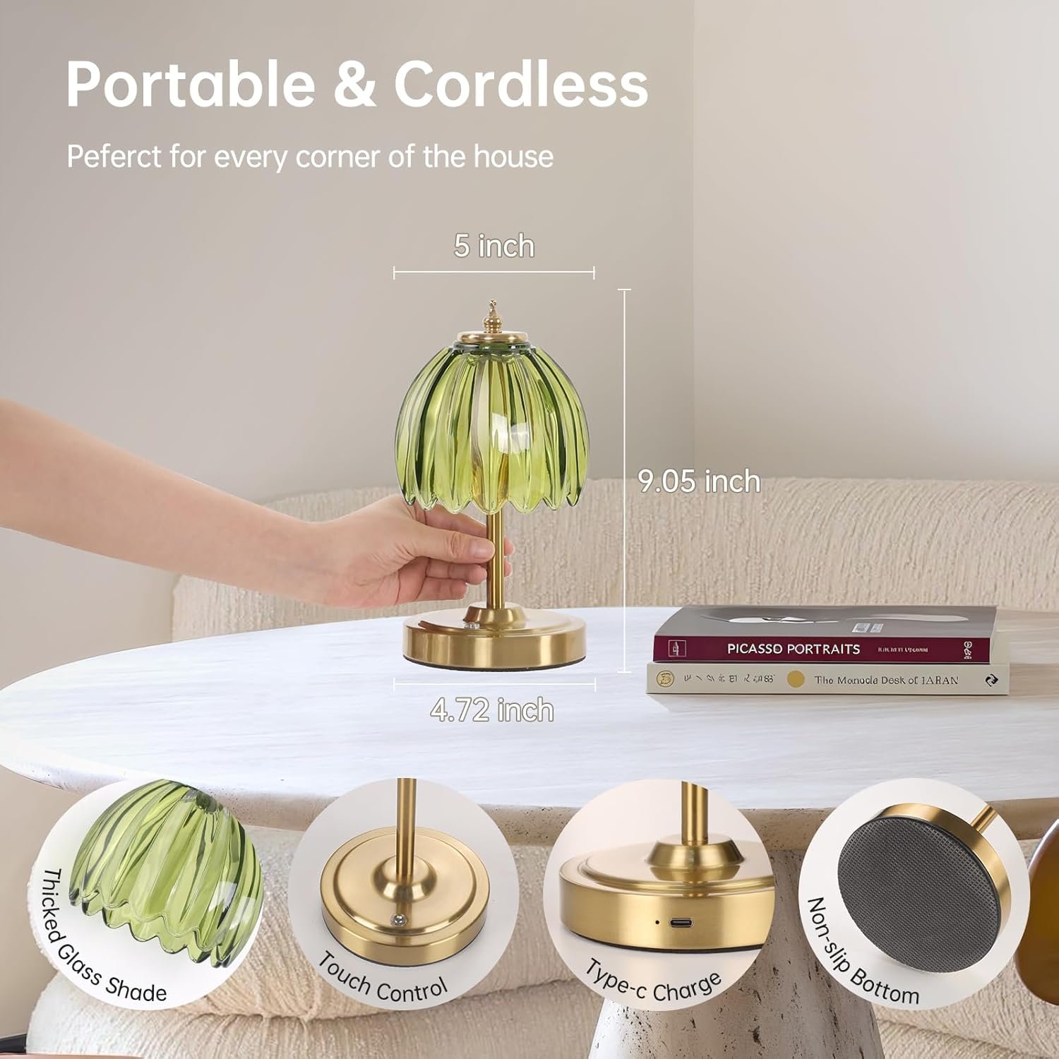 green tulip table lamp cordless