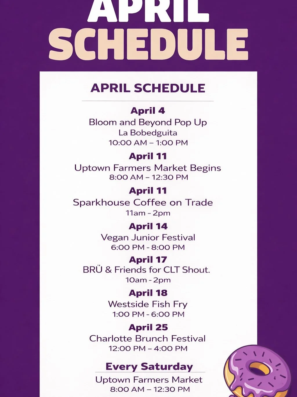 We&rsquo;re back.

And truthfully
we missed y&rsquo;all.

Not just the donuts
but the conversations, the pull ups, the familiar faces, the community.

April is full.
Like&hellip; full full.

Here&rsquo;s where to find us:

April 4 &bull; @labodeguita