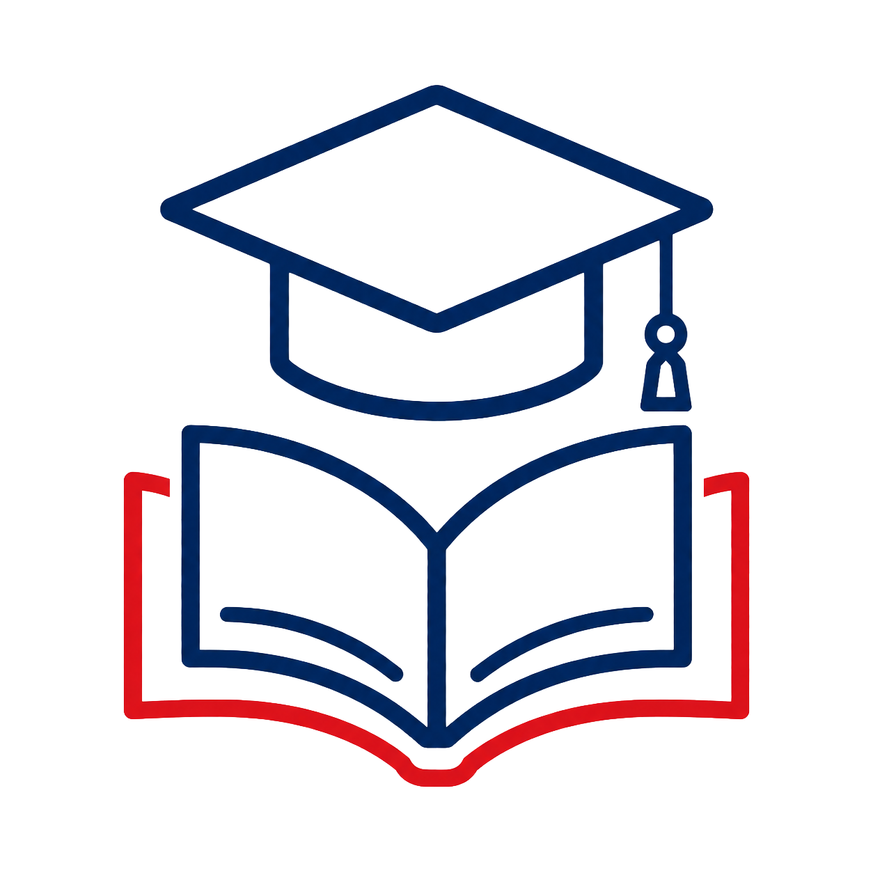 Outline of a graduation cap and an open book, symbolizing education and learning.
