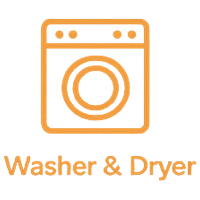 Icon of a washing machine and dryer in orange with the label 'Washer & Dryer' underneath.