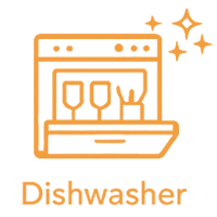 Icon of a dishwasher with sparkling stars, labeled "Dishwasher" underneath.
