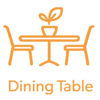 Icon of a dining table with two chairs, a potted plant in the center, and the text 'Dining Table' below.