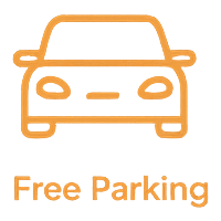 Icon of a car with the text 'Free Parking' underneath