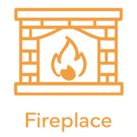 Icon of a fireplace with a fire inside, labeled 'Fireplace' underneath.