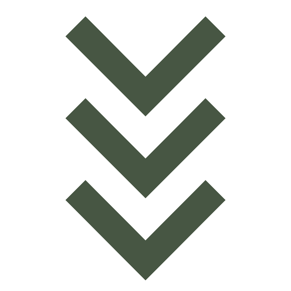 Three downward-pointing green chevron arrows stacked vertically.