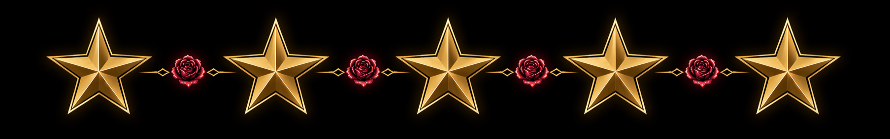 Decorative chain of gold stars and red roses on a black background.