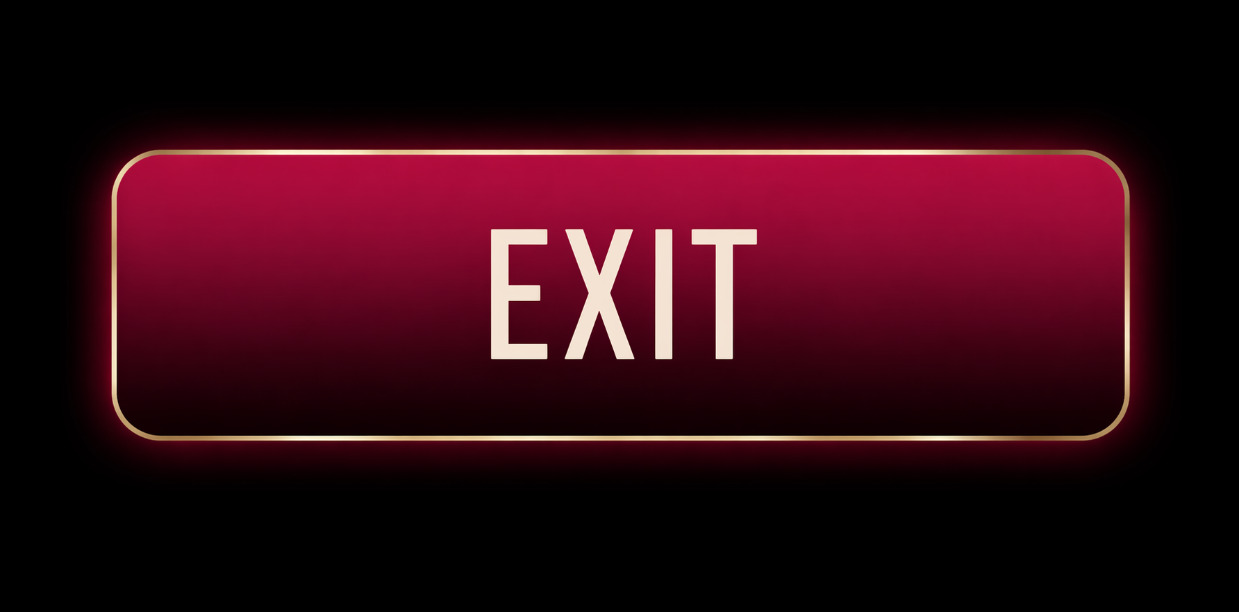Neon-lit exit sign with a dark background.