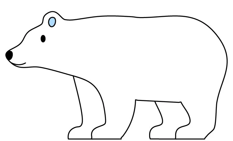Simple line drawing of a bear with blue eyes.