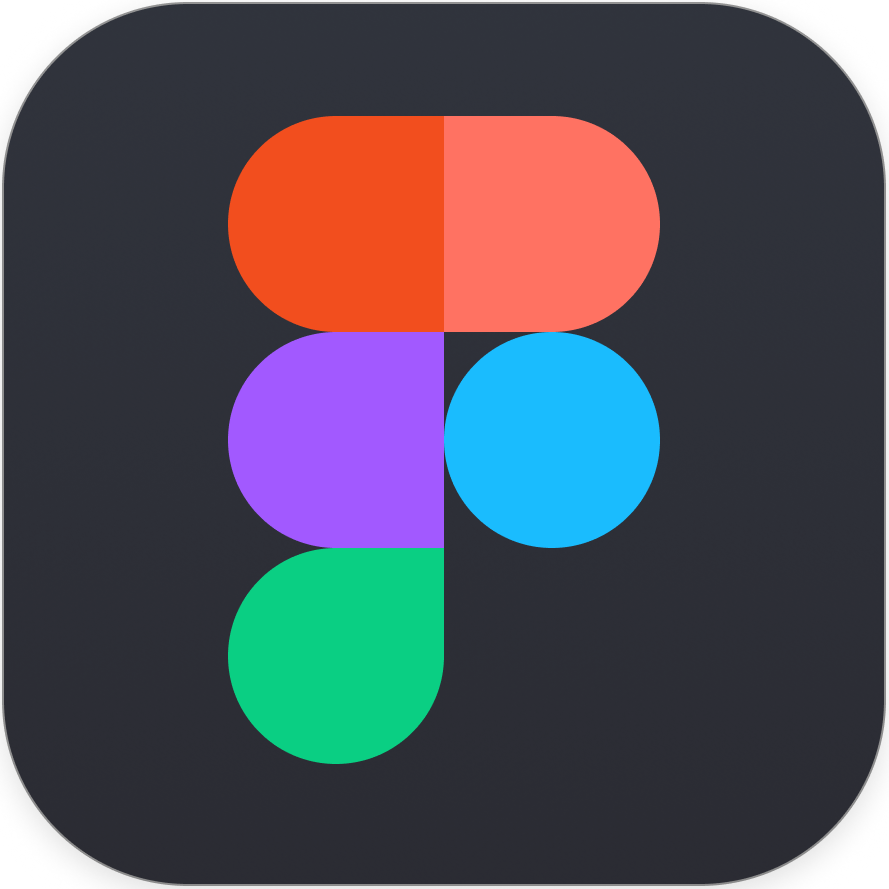 Colorful abstract icon with four rounded shapes on a dark background.