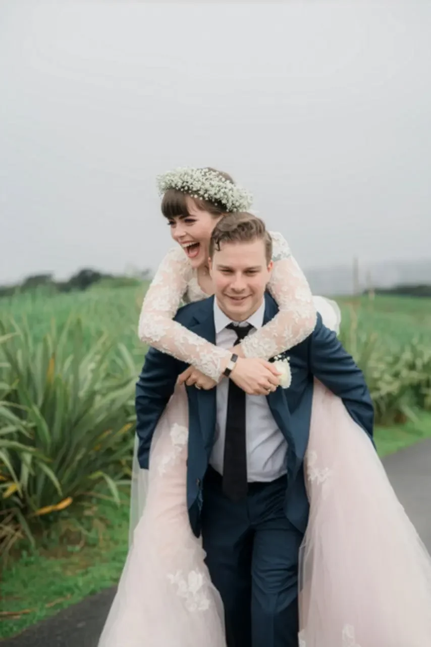 Victoria and James at their wedding at Kauri Bay Boomrock