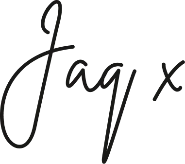 A black script-style text that says "Jaq x".