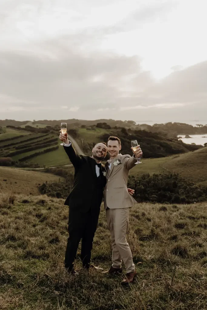 Damian and Jordan at their Man O War, Waiheke Island wedding ceremony
